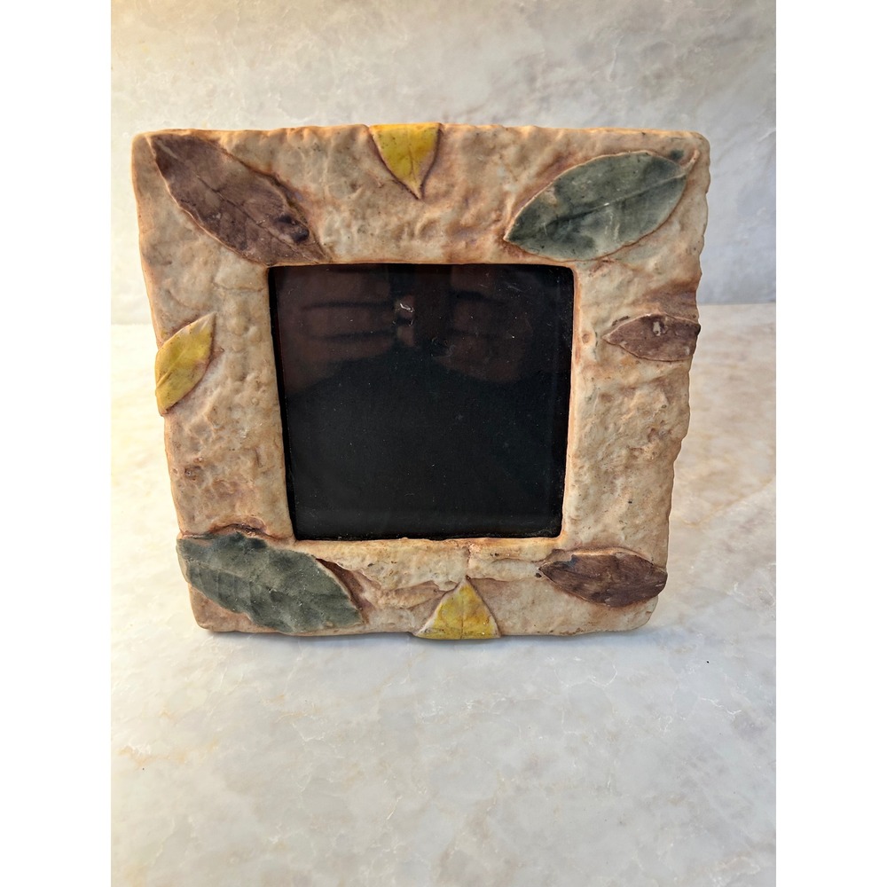 Rustic Ceramic Autumn Leaf Picture Frame Textured Earth Tone 3.5x3.5 Photo